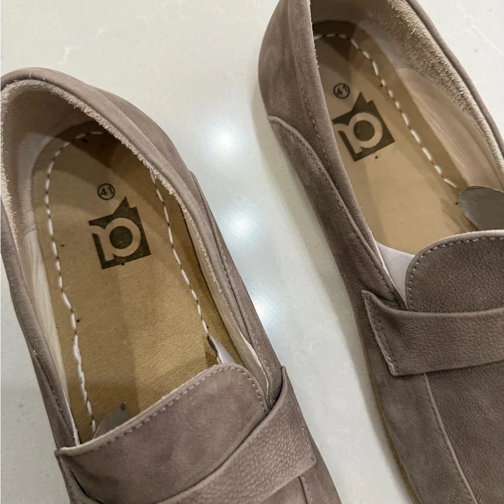 DALIA LEATHER LOAFERS-BY ANYA Suede Barefoot Minimalist Loafers in Taupe Eur 41 - Picture 2 of 8